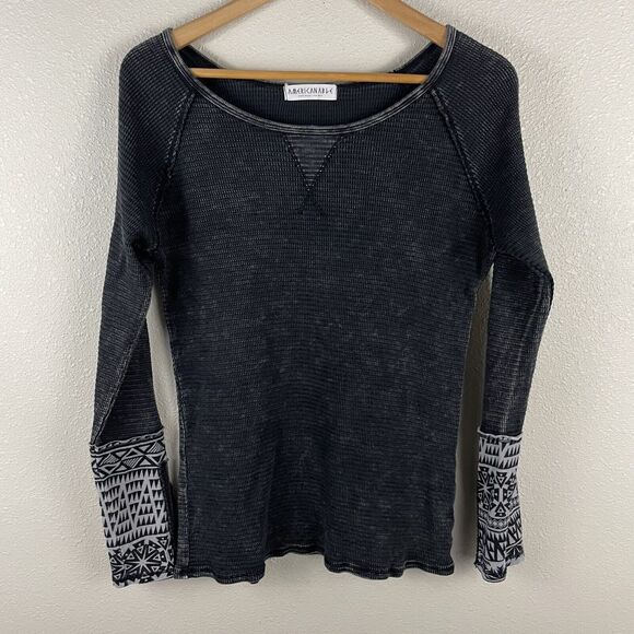 American Able Womens M Thermal Waffle Knit Cuff Details In Washed Black - Picture 1 of 5